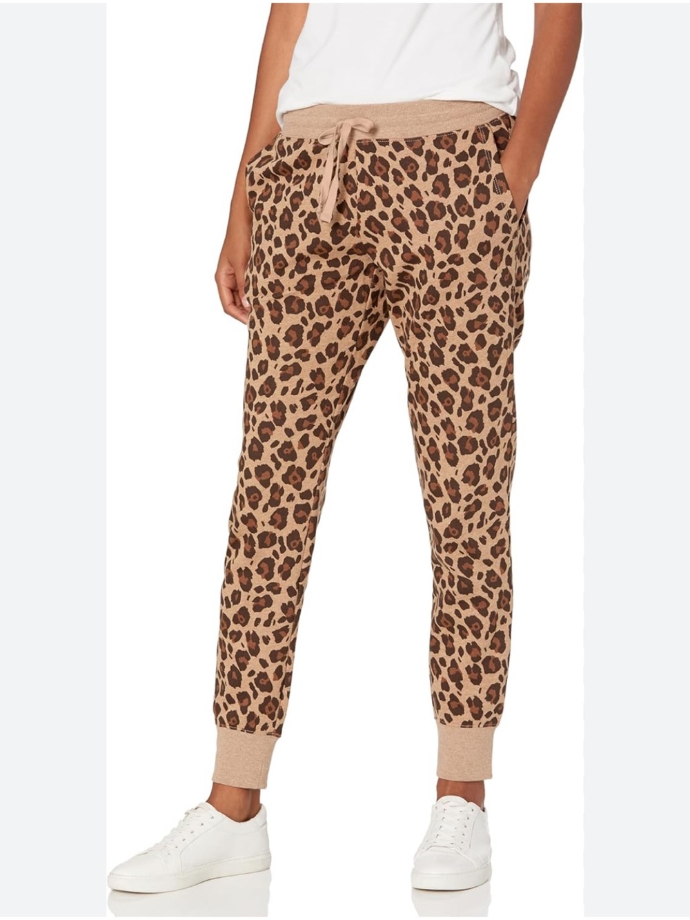 Amazon Essentials Neutral Leopard Print Cotton Blend Loungewear Joggers Small